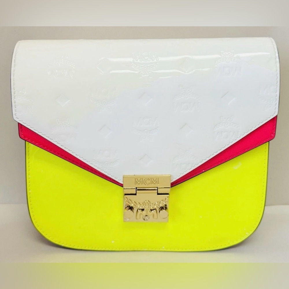 MCM Patricia Monogram patent leather crossbody bag- white and yellow pre-owned